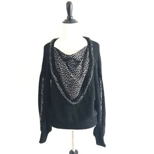 Cache | Womens Size L Black Knit Sweater Pullover Bishop Sleeves Stretch Rib